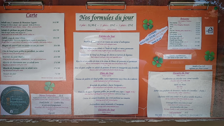 menu du Restaurant La Farigoule à Gordes