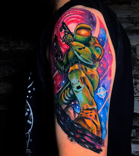 Explore men's shin tattoo ideas, creative tattoo ideas in San Antonio, available at Platinum Tattoos & Piercings