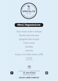 Carte du Ristorante Pizzeria Le Specialità à Vigolzone
