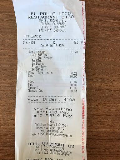 Mexican Restaurant «El Pollo Loco», reviews and photos, 654 E Bidwell St, Folsom, CA 95630, USA