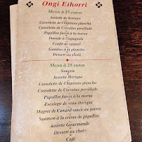 Menu / carte de Ongi Ethorri à Saint-Jean-de-Luz