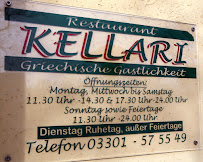 Carte du Restaurant Kellari à Oranienburg