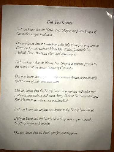 Thrift Store «Nearly New Shop», reviews and photos, 118 Greenacre Rd, Greenville, SC 29607, USA