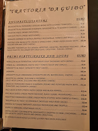 Carte du Trattoria Da Guido à Florence