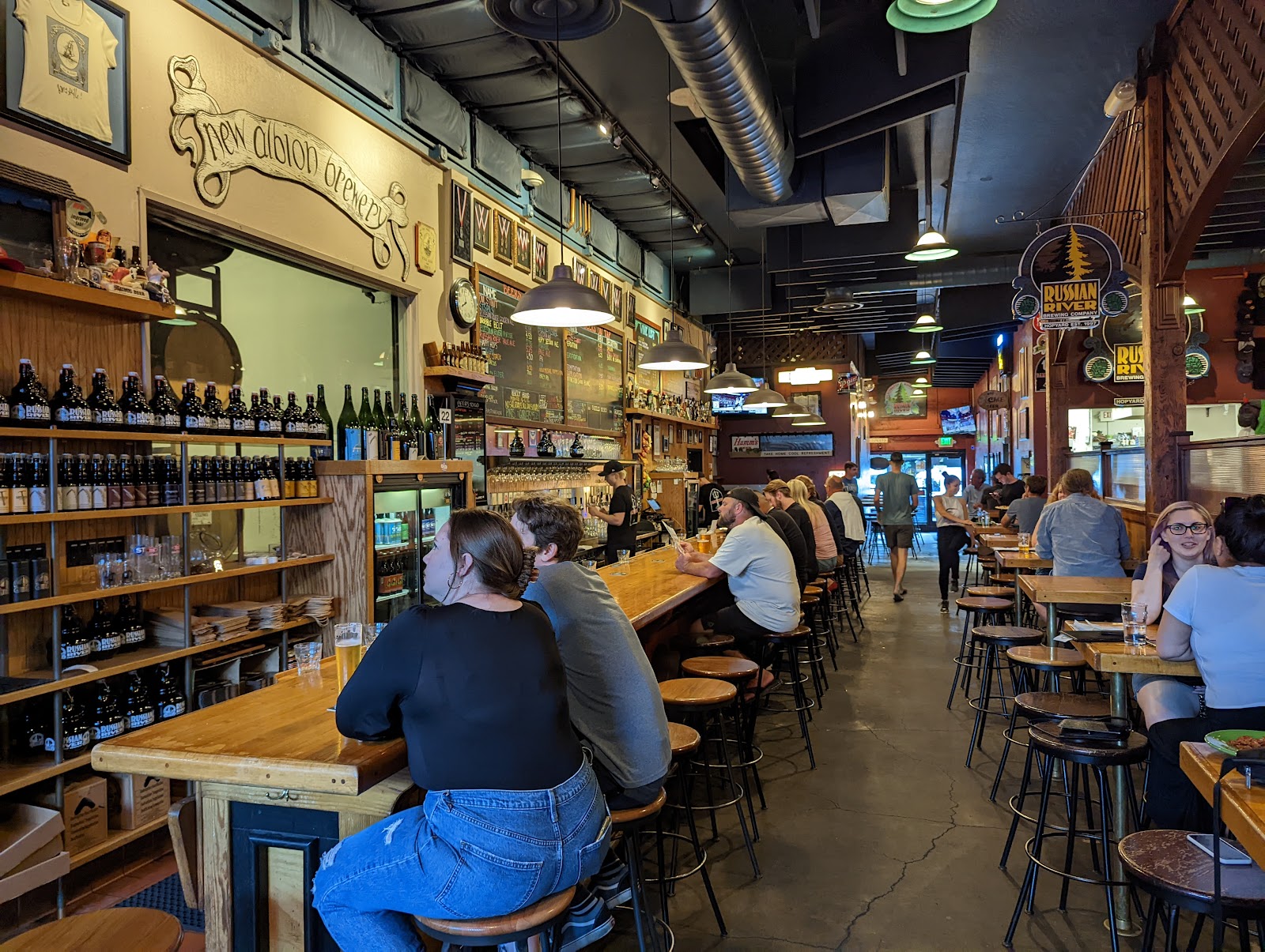 Brewing tanks in a taproom