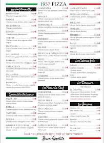 Menu du 1957 PIZZA à Marseille