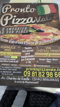 Carte du Pronto Pizza Valé... à Miramas