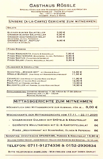 Menu du Gasthaus Rössle Stuttgart-Münster à Stuttgart
