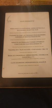 Restaurant L'Alivi à Paris (la carte)