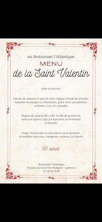 Menu / carte de Bistronomique l'Atlantique à Quiberon
