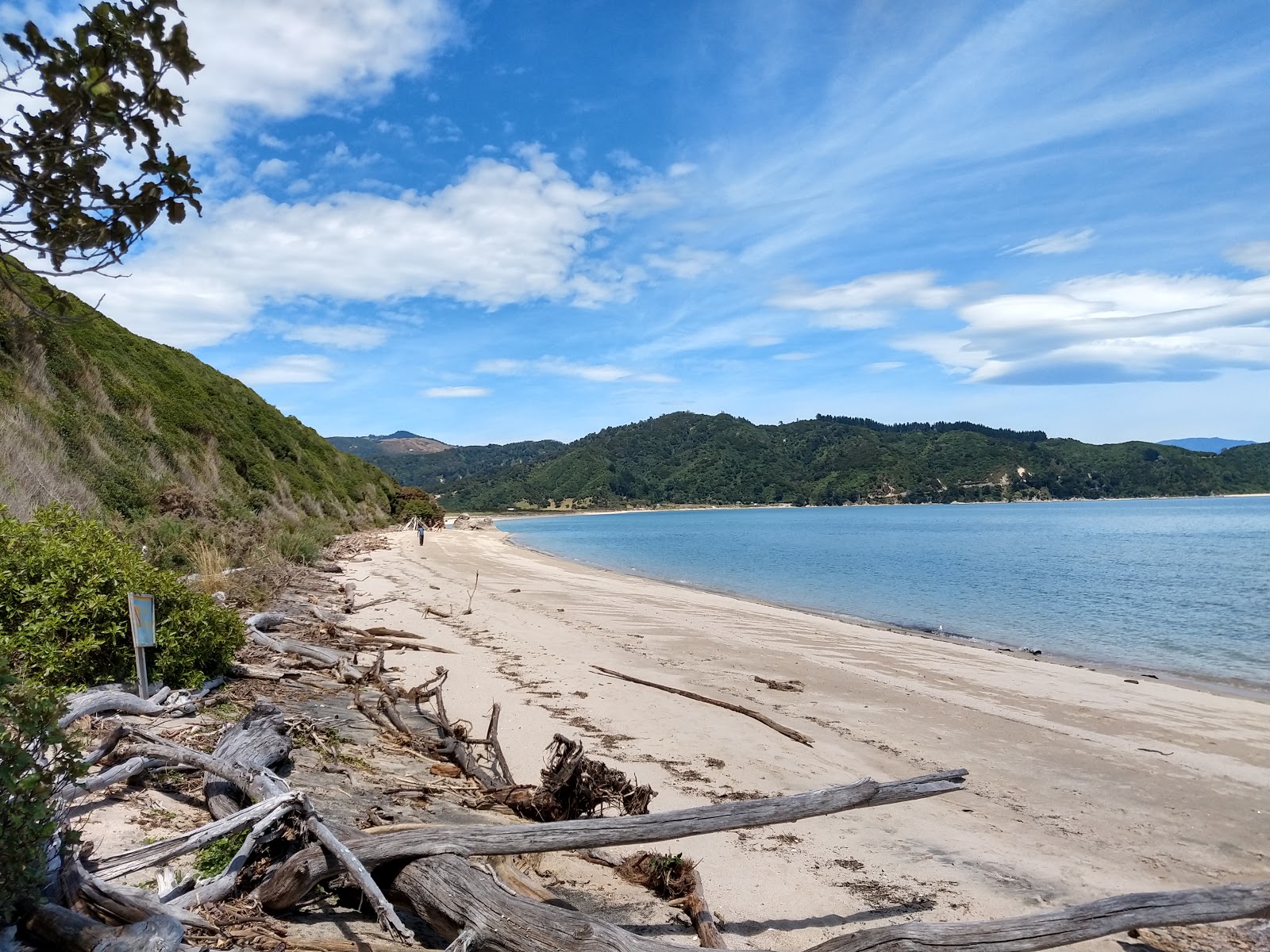 Foto di Wainui Beach con una superficie del sabbia beige