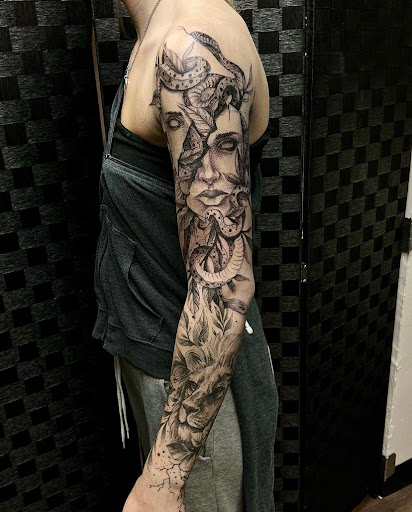 Explore simba tattoo ideas, creative tattoo ideas in Dallas, available at Change of Tides Tattoo