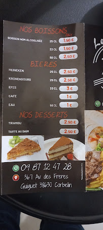 Kebab Le 367 SOKAK à Corbelin (la carte)