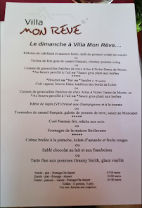 Menu du Restaurant Villa mon Rêve à Basse-Goulaine