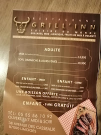 GRILL' INN à Limoges menu