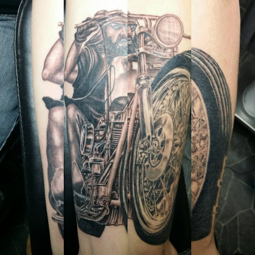 Explore memorial dog tattoo ideas, creative tattoo ideas in Camby, available at Sick With It Tattoos