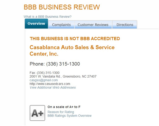 Used Car Dealer «Casablanca Auto Sales & Service Center, Inc.», reviews and photos, 2001 W Vandalia Rd, Greensboro, NC 27407, USA
