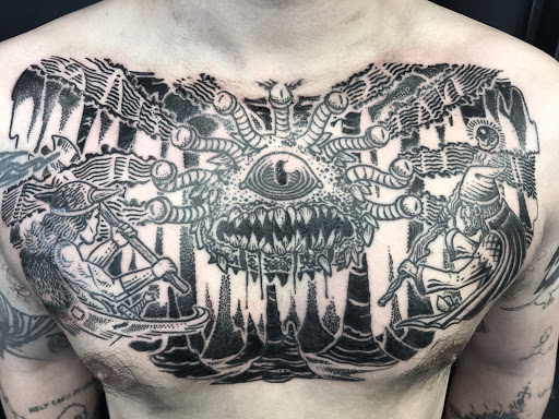 Explore blacked out tattoo ideas, creative tattoo ideas in Oakland, available at Premium Tattoo