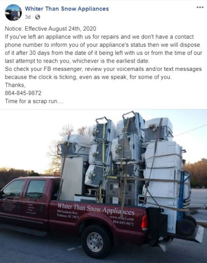 Used Appliance Store «Whiter Than Snow Appliances», reviews and photos, 500 Piedmont Hwy, Piedmont, SC 29673, USA