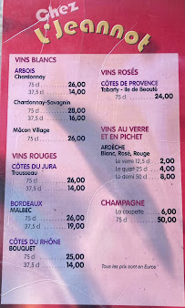 Carte du RESTAURANT CHEZ L'JEANNOT à Parcey