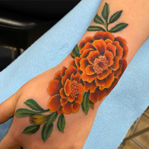 Explore fire and ice tattoo ideas, creative tattoo ideas in Whiting, available at Lucky Kat Tat