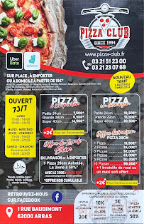Pizza Club à Arras menu