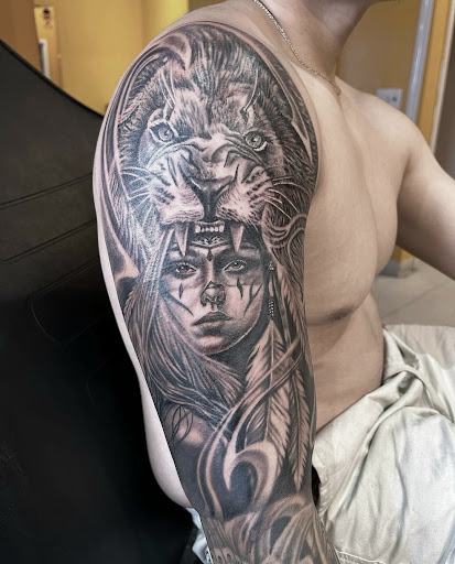 Explore grim reaper sleeve tattoo ideas, creative tattoo ideas in Feasterville Trevose, available at Tattoo Galaxy (Feasterville) Piercing & Custom tattoos