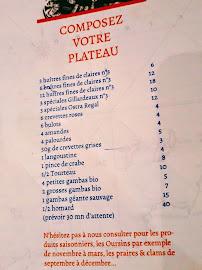 Menu / carte de Chacha et compagnie - Bar à fruits de mer à Paris