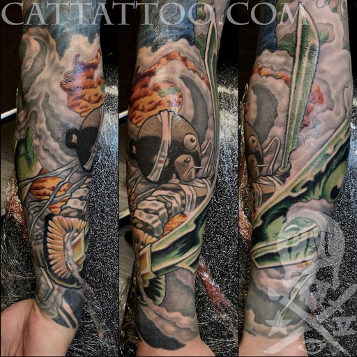 Explore shaka tattoo ideas, creative tattoo ideas in Addison, available at Cat Tattoo