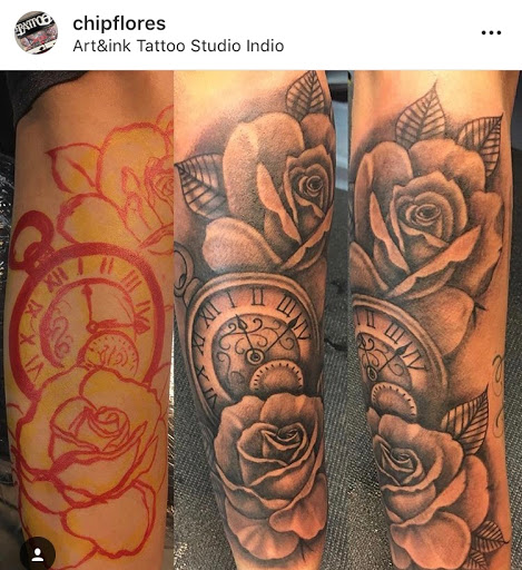 Explore feminine cross tattoo ideas, creative tattoo ideas in Coachella, available at Art & Ink Tattoo Studio