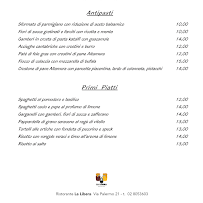 Restaurant italien La Libera à Milan (le menu)