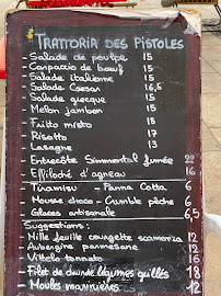 Carte du Trattoria des Pistoles à Marseille