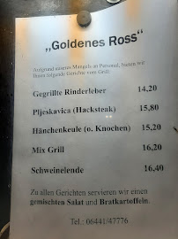 Menu / carte de Goldenes Roß à Wetzlar