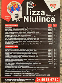 Menu du Pizzaniulinca Bastia à Bastia