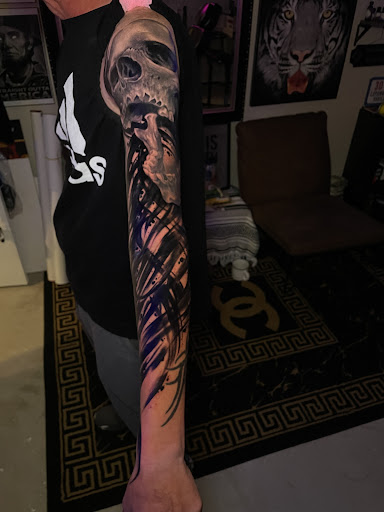 Explore leg tattoos ideas for men, creative tattoo ideas in Weatherford, available at Weatherford Tattoo Co.