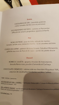 Carte du Restaurant brésilien-Lyon-Le Pain de Sucre à Lyon