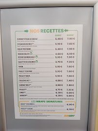 Menu du SUBWAY à Mennecy