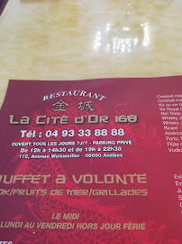 La Cité d'Or 168 à Antibes menu