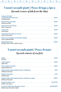 Menu du Ristorante il Pescatore à Bracciano