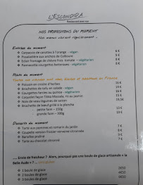 Menu / carte de L'Escondida à Rennes-le-Château