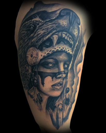 Explore lower half sleeve tattoo ideas for females, creative tattoo ideas in Buford, available at Norsk Studios Tattoos & Piercings