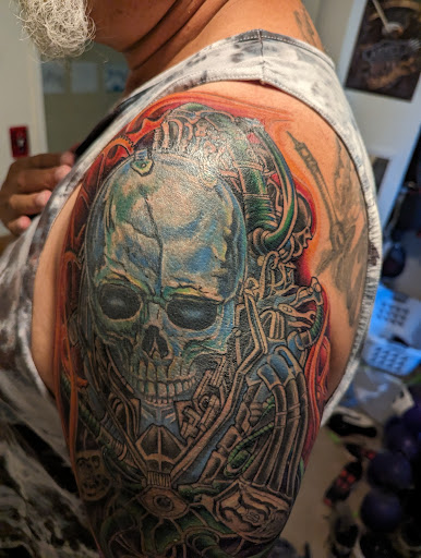 Explore gap filler tattoo background shading ideas, creative tattoo ideas in Redding, available at DEADLIFT TATTOO