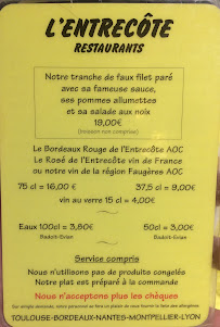 L'Entrecôte à Montpellier menu