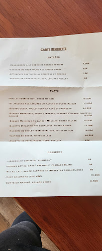 Chez Henriette à Viroflay menu