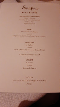 Restaurant Osteria Serafina à Milan (le menu)