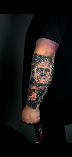 Explore mens patchwork tattoo ideas, creative tattoo ideas in Hanford, available at Moth Art & Tattoo Collective