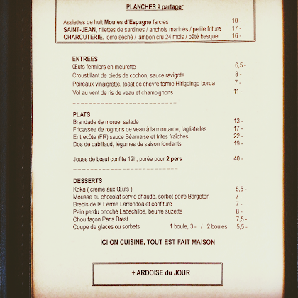 menu du restaurants Le Petit Louis à Saint-Jean-de-Luz