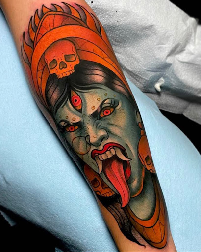 Explore sticker sleeve tattoo ideas, creative tattoo ideas in San Diego, available at Remington Tattoo Parlor