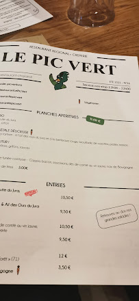 restaurant Le Pic Vert à Doucier menu