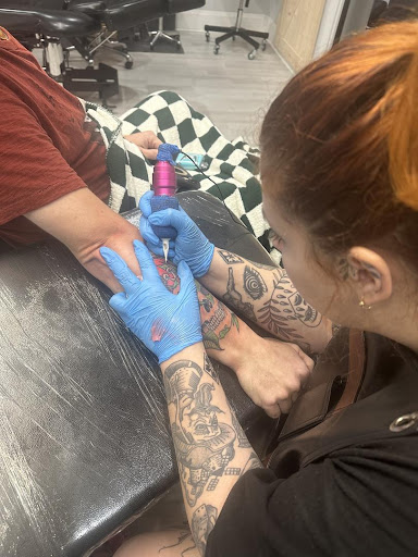 Explore girl sleeve tattoo ideas, creative tattoo ideas in Cocoa, available at Rorschach Tattoo Shop and Piercing Studio